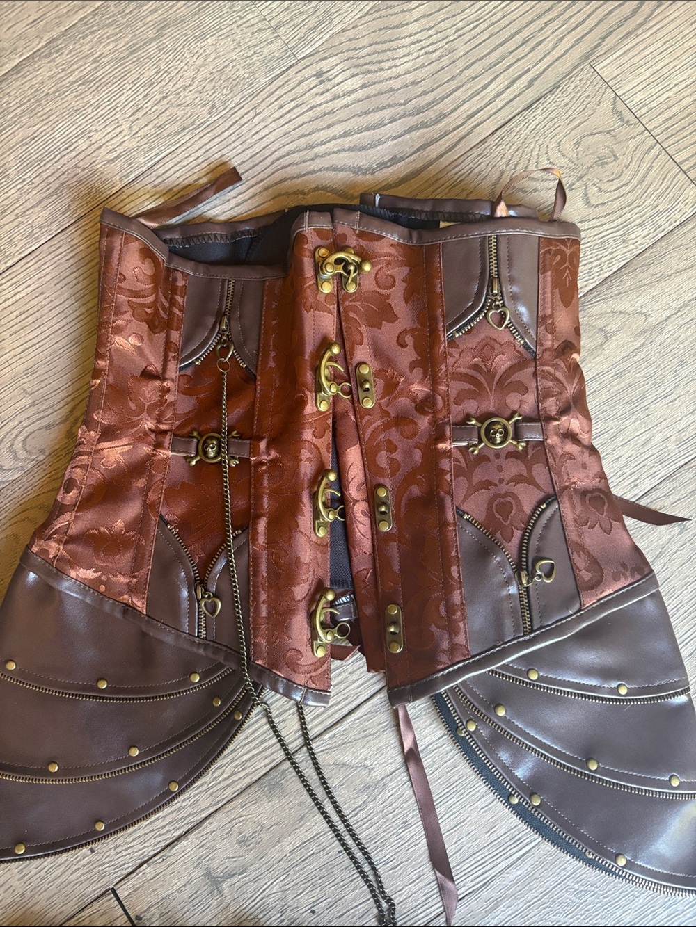 Rust Brown Brocade Steampunk Waist Corset Skirt